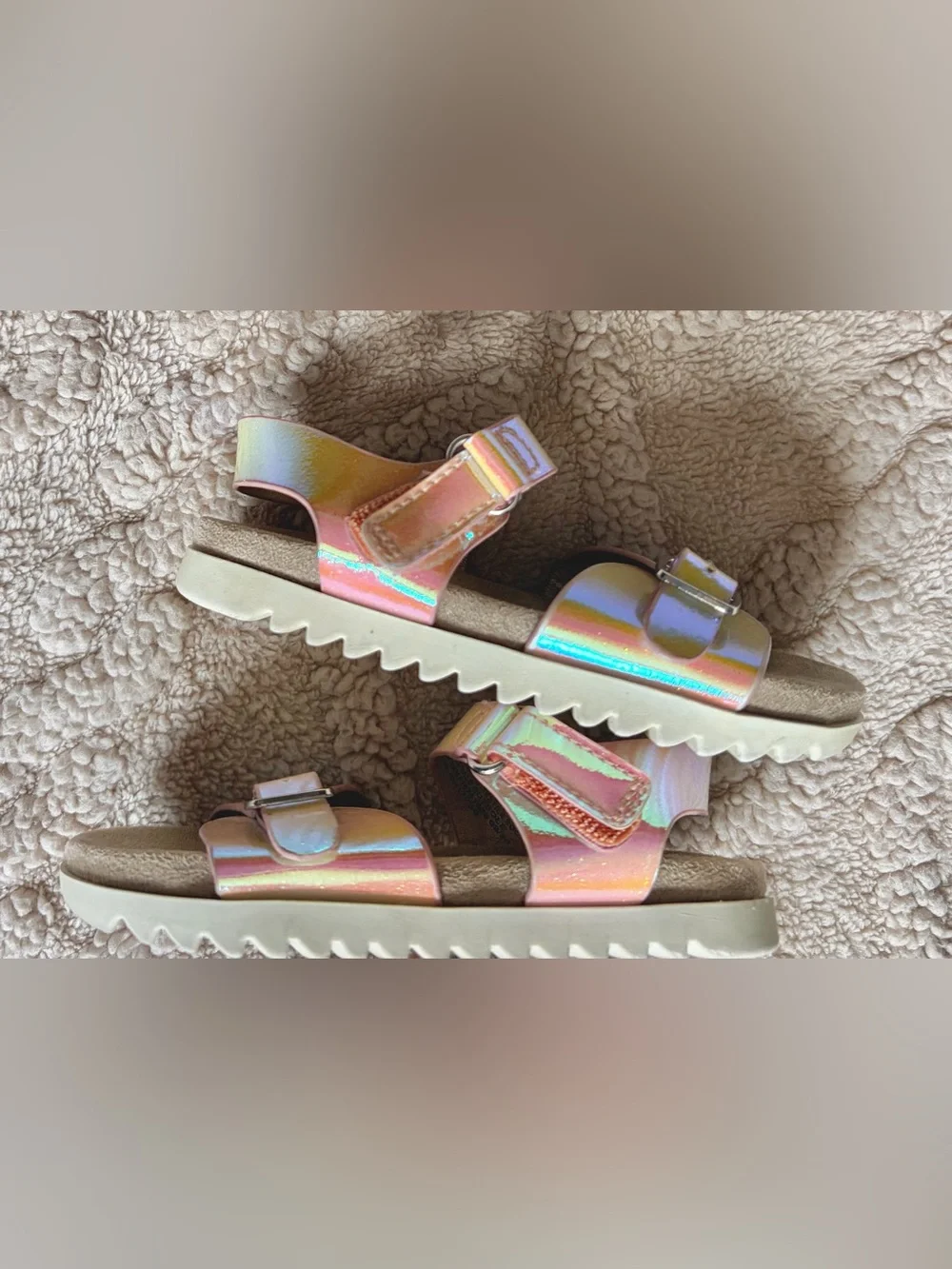 Girls Sandal Bundle - Floral Iridescent Summer Shoes With Ankle Straps, Size 5/6